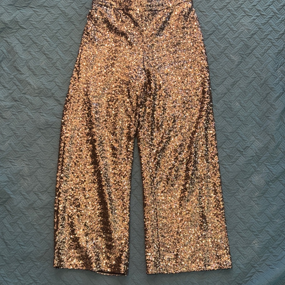 Banana Republic Sequin Wide-Leg Pants in Bronze